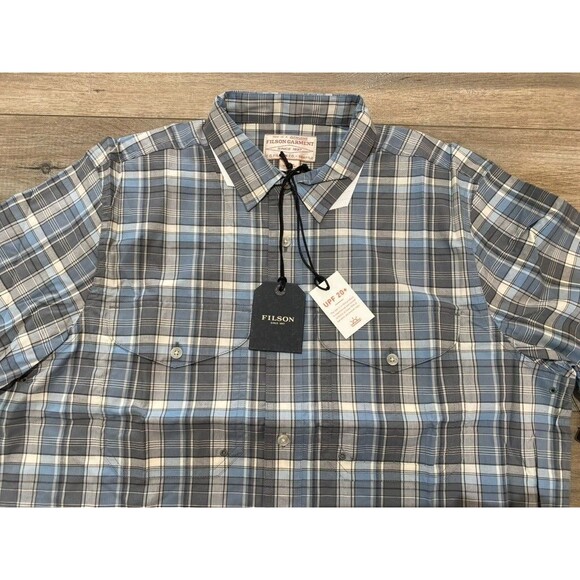 Filson Twin Lakes Sport Mens M Short Sleeve Button Up Plaid Outdoors Camp Shirt - Picture 3 of 9